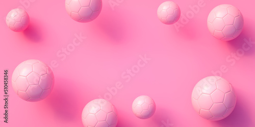 Pink Soccer balls and pink background with copy space. 3D rendering photo