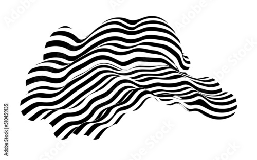 Waving flag as a brush stroke with zebra texture. Vest striped with fabric Black and white stripes curved in a bizarre way with waves curving along the trajectory