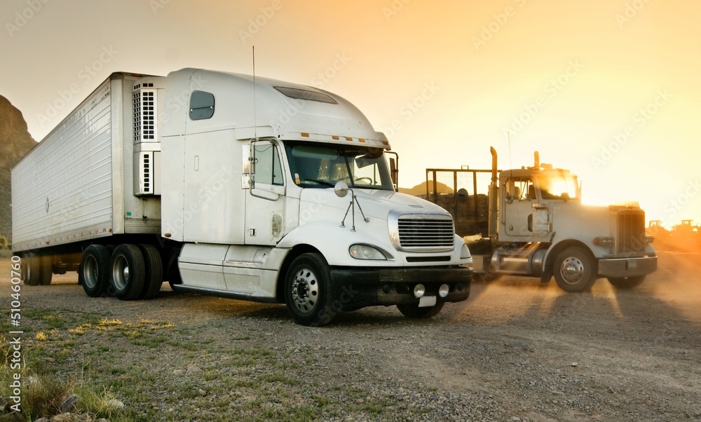 Highway Hub: Trucks at a Truck Stop in the USA