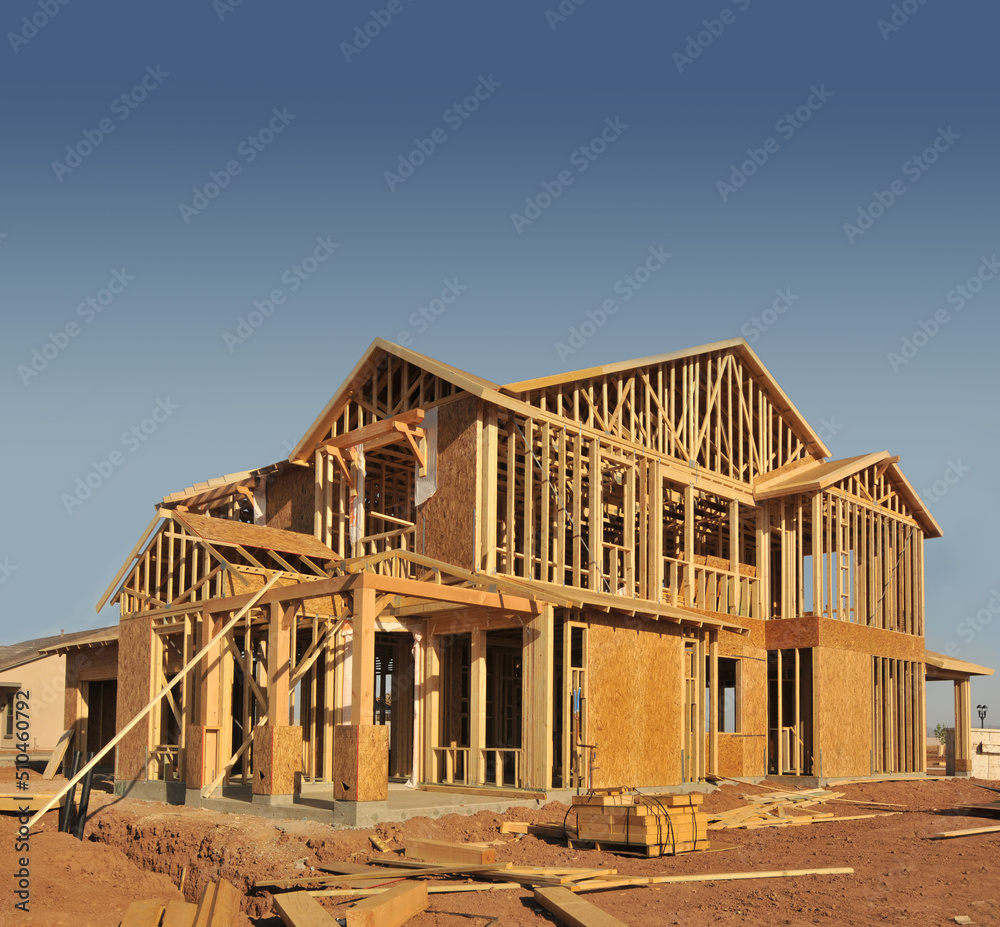 Rising Dreams: A House Under Construction with its Wood Frame Complete