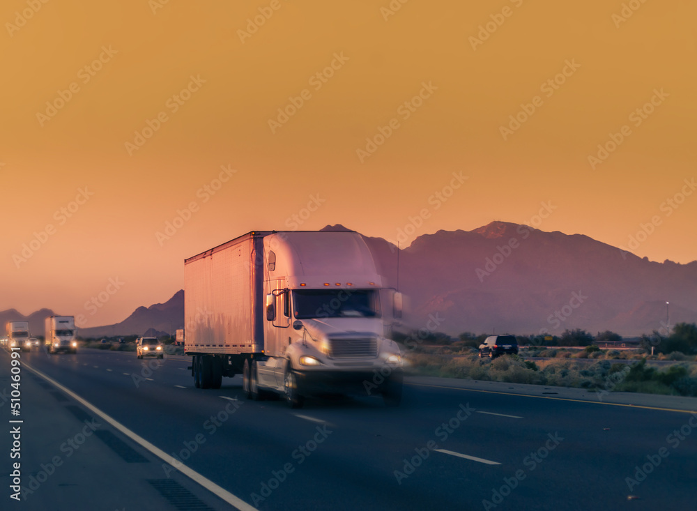 Sunset Highway Journey: Heavy Goods Trucking Through Arizona's Desert