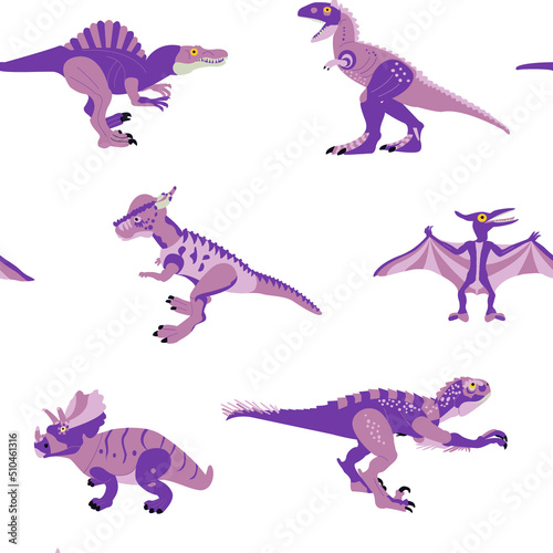 Pink Dinosaurs Seamless Pattern. Vector Illustration of Nature Animal.