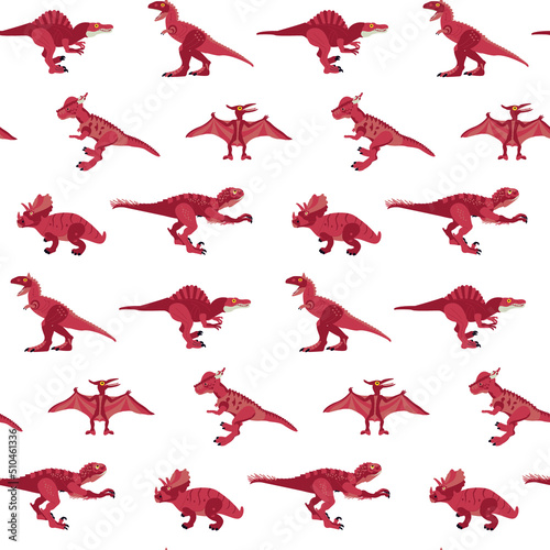 Red Dinosaurs Seamless Pattern. Vector Illustration of Nature Animal.