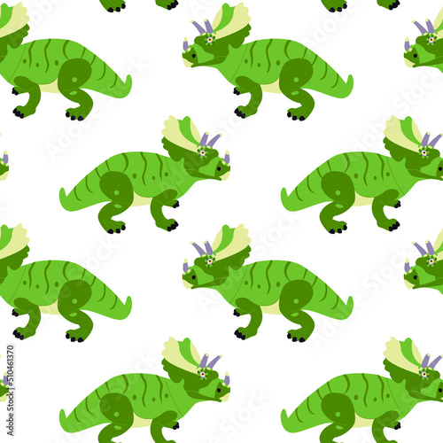 Triceratops Seamless Pattern. Vector Illustration of Nature Dinosaur Animal.