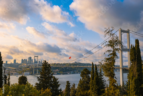 Istanbul at sunset. Bosphorus Bridge and cityscape of Istanbul photo