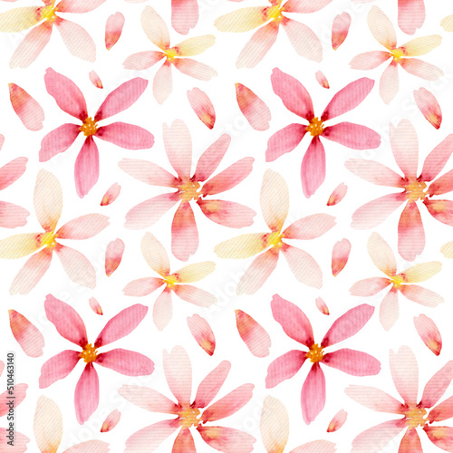 Cute watercolor seamless pattern, pink flowers on a white background. Delicate pattern for varionus products. © Yussi_161