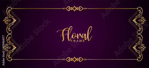 Elegant decorative golden frame floral violet banner design