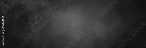 Black background vector. Chalkboard or old vintage texture design. Old black paper. Smoke or fog pattern in white with dark black vignette border.