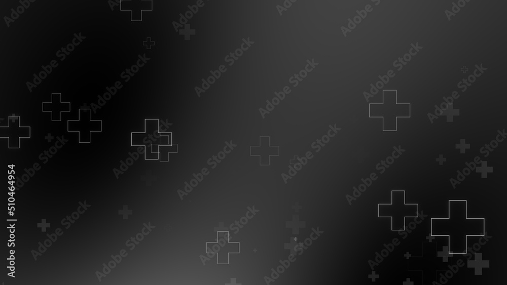 Medical health cross neon light shapes pattern on black background. Abstract healthcare with coronavirus infected deaths case concept.
