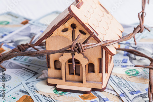100 dollars. wooden toy house, wire with thorns. seizure or selection of property.