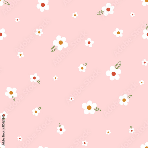 Seamless pattern with small cute flowers on a pink background.