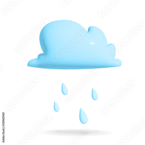 Vector 3d render cute blue cloud with rain drops design. Weather concept art.