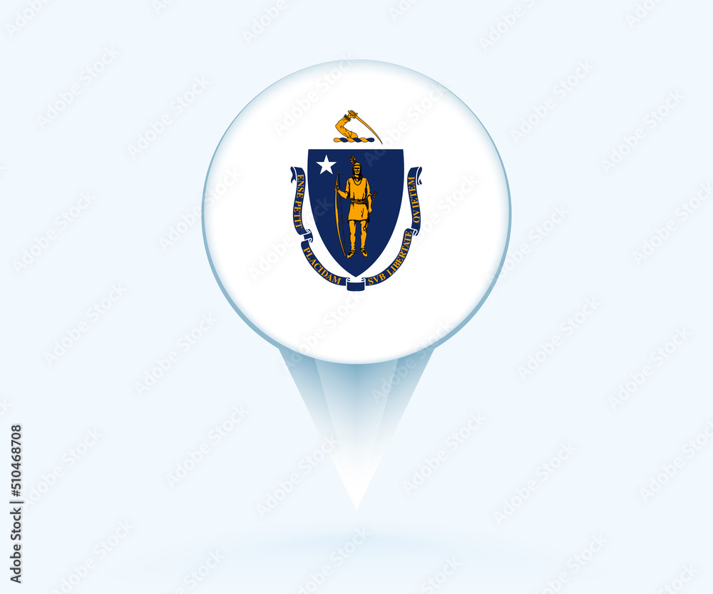 Map pointer with flag of Massachusetts.