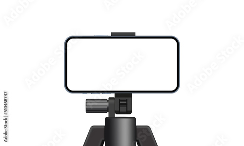 Smartphone With Blank Screen On Holder Mockup, Front View, Isolated on White Background. Vector Illustration