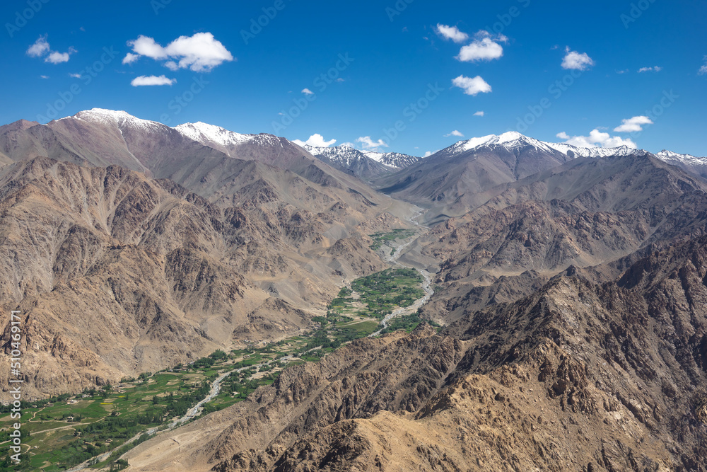Aerial view of the himaray mountain ranges in Ladakh, India
