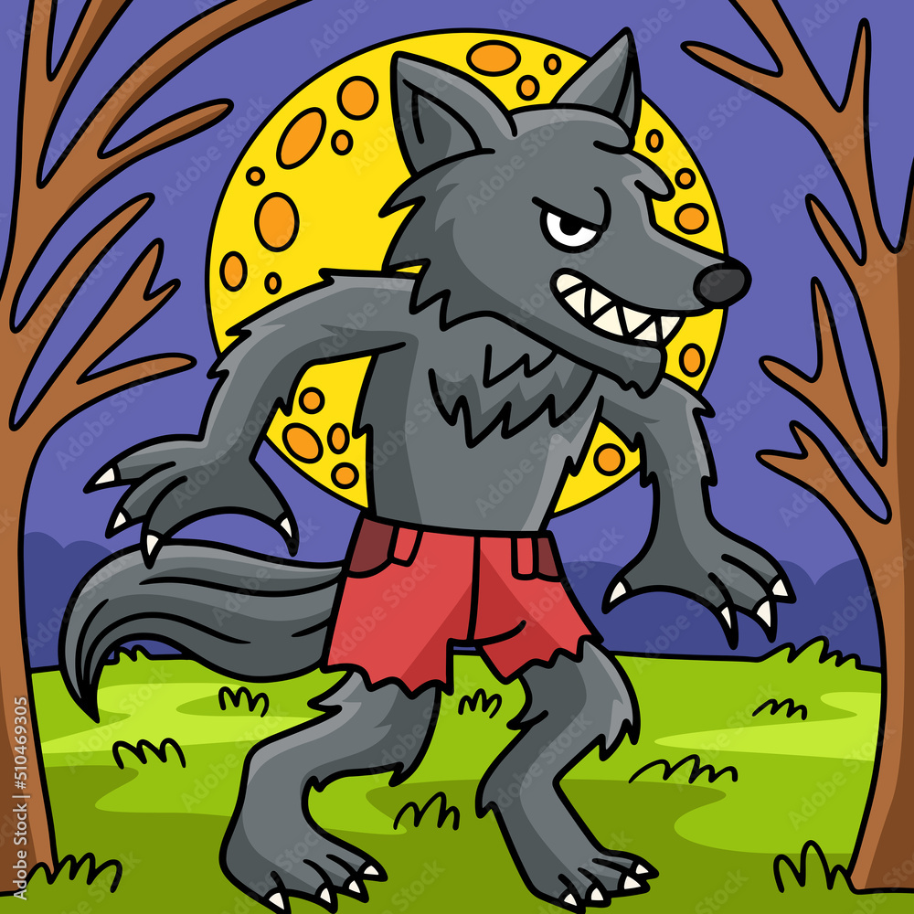 Werewolf Halloween Colored Cartoon Illustration Werewolf Halloween Colored Cartoon Illustration