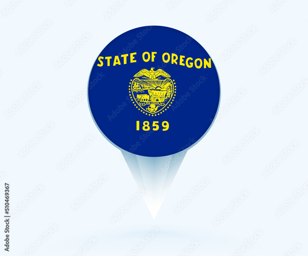 Map pointer with flag of Oregon.