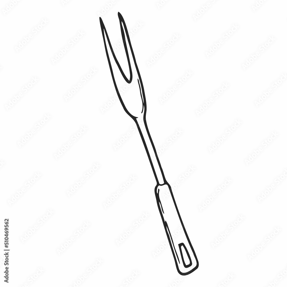 bbq meat fork, sketch style hand drawn vector illustration bbq meat fork, sketch style hand drawn vector illustration
