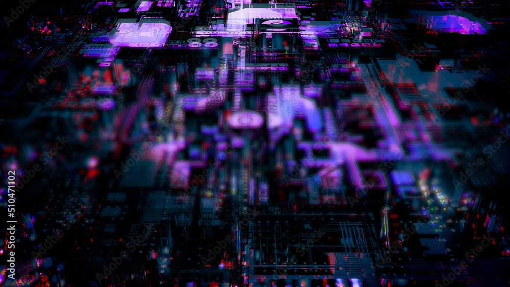 bokeh cyber punk purple shining digital innovation web backdrop - abstract 3D illustration