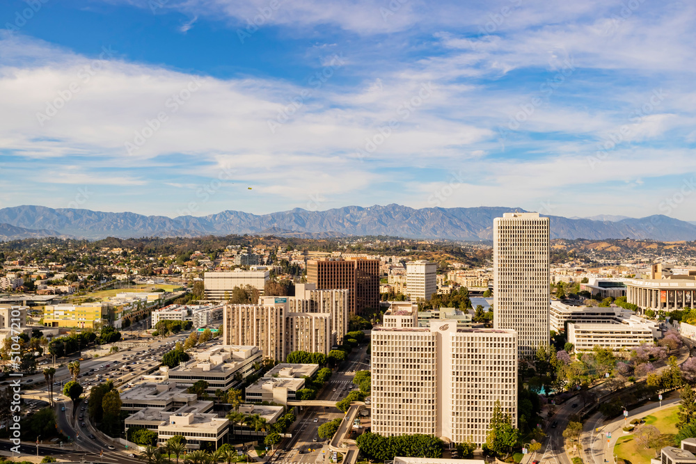 Aerial view of Los Angeles downtown cityscape
