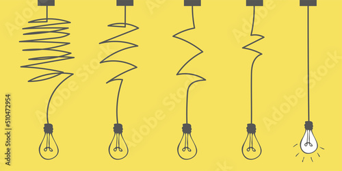 The way to solve a complex idea. The concept of confusion turning into a light bulb. Clarity of thought, brainstorming. Understand the meaning. Doodle vector illustration