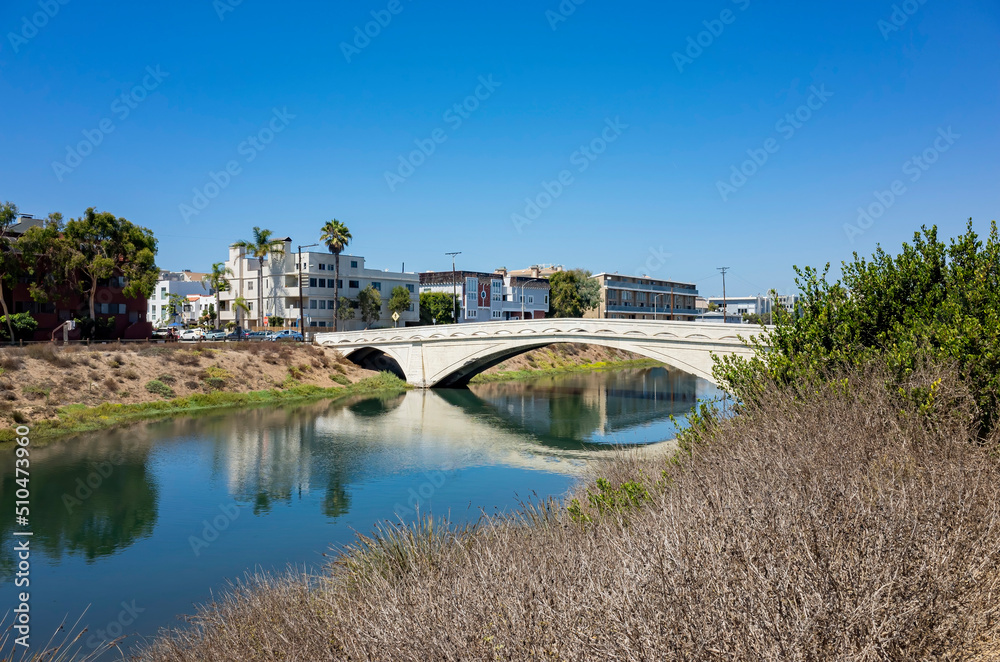 Sunny view of the landscape around the Venice Beach Canals