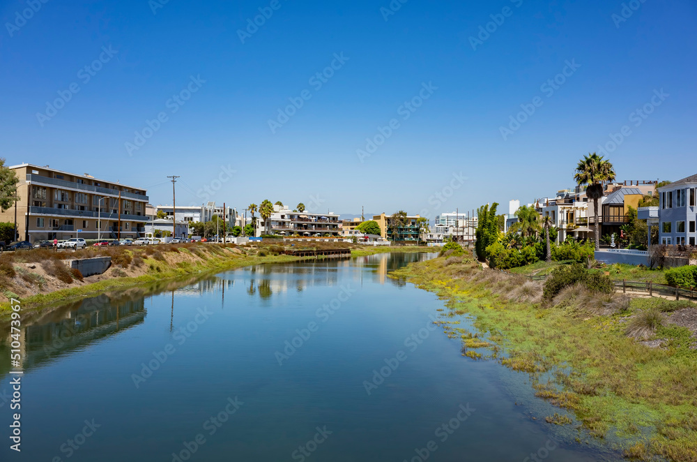 Sunny view of the landscape around the Venice Beach Canals