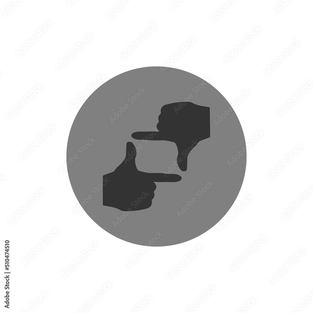 Icon of the bones of the hands forming a visual square. I bring the trick. Vector illustration in a circle. Icon of the bones of the hands forming a visual square. I bring the trick. Vector illustration in a circle.