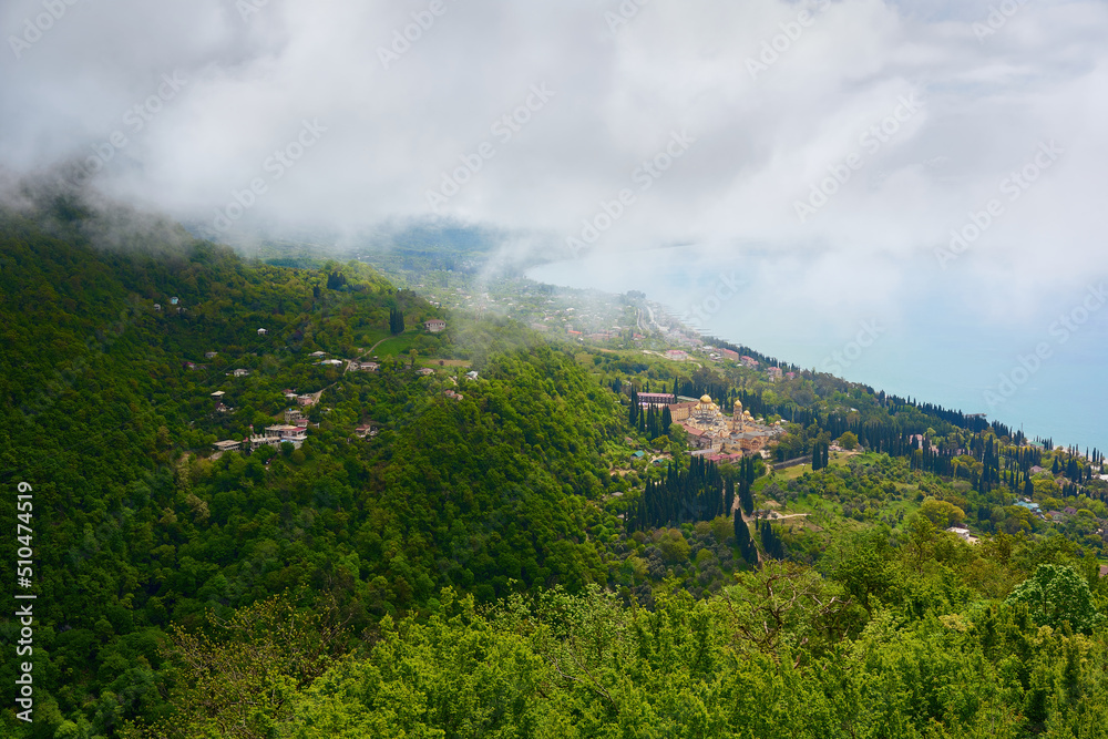 View from Anakopia Hill on the coast of New Athos. New Athos Monastery, Abkhazia.