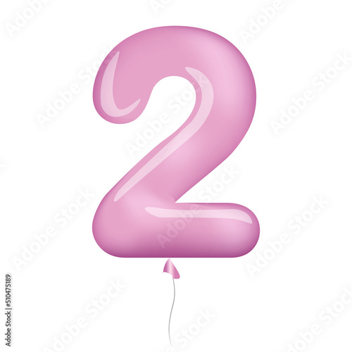 Pink alphabet two air balloon isolated on white background. Vector illustration.