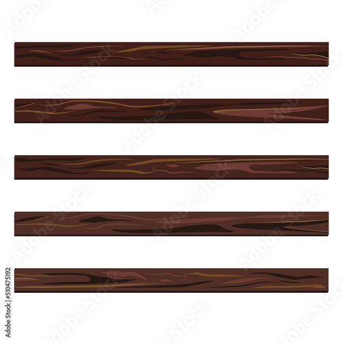 Various brown wooden boards isolated on white background. Vector illustration.