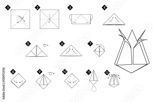 How to make origami tulip flower. Step by step