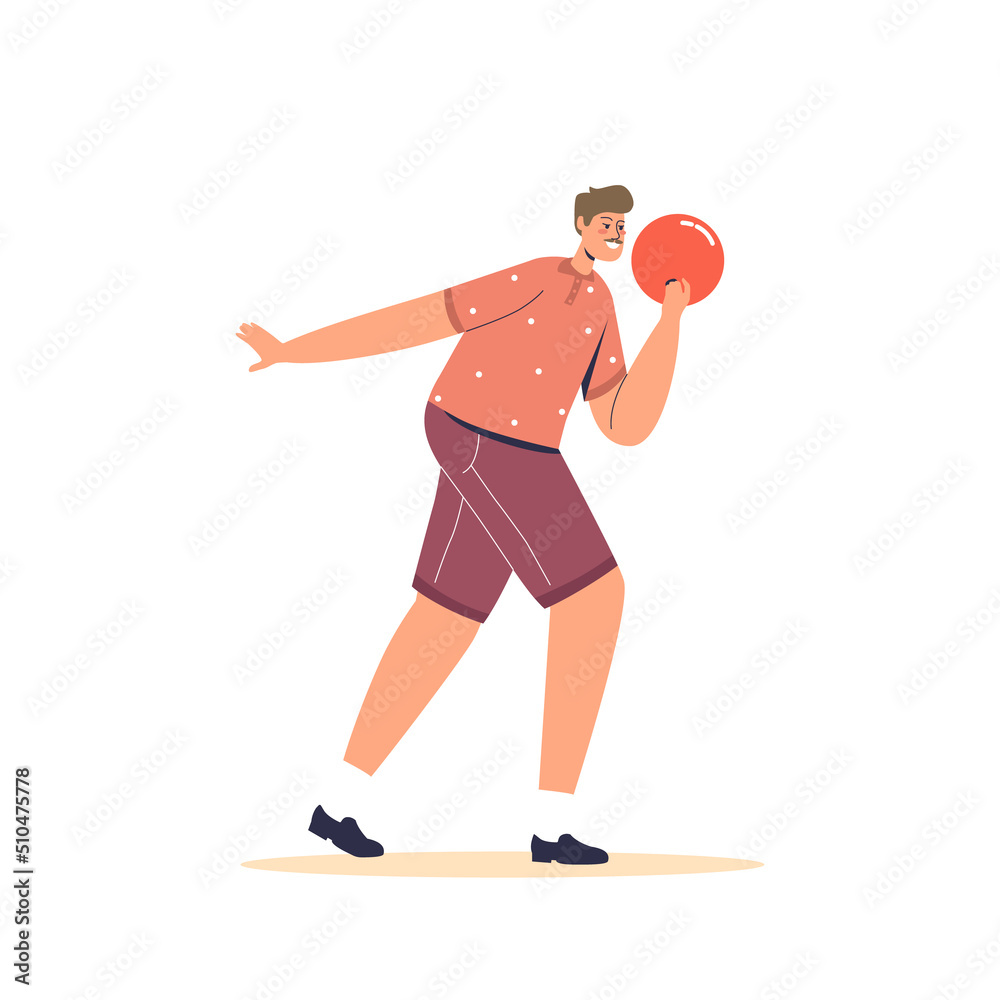 Young man throwing ball for bowling game. Happy active man playing bowling at leisure time Young man throwing ball for bowling game. Happy active man playing bowling at leisure time
