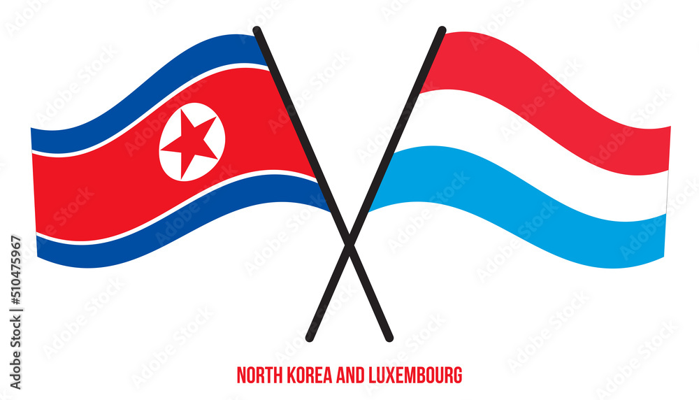 Fototapeta premium North Korea and Luxembourg Flags Crossed And Waving Flat Style. Official Proportion. Correct Colors.