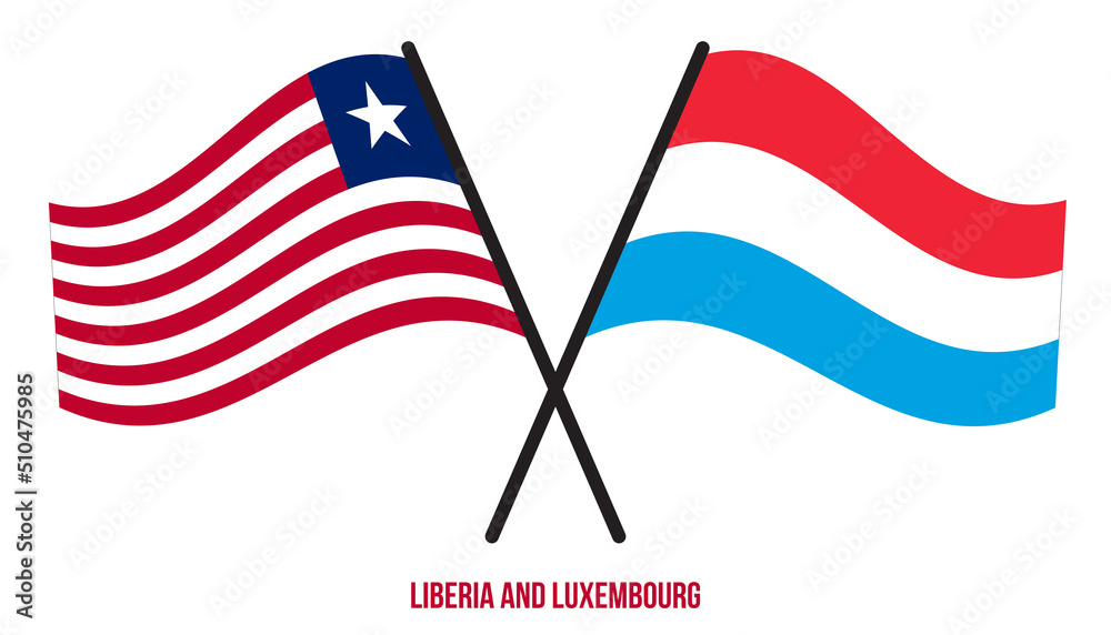 Liberia and Luxembourg Flags Crossed And Waving Flat Style. Official Proportion. Correct Colors.