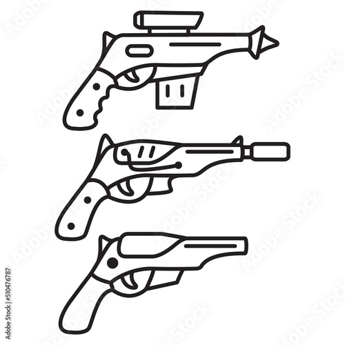 Futuristic weapon. Cartoon gun blaster.Laser pistol.Isolated on white background.Vector flat illustration.