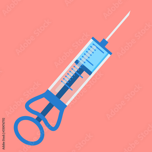Medical syringe.Vaccine and vaccination immunization.Vector flat illustration. Isolated on white background.