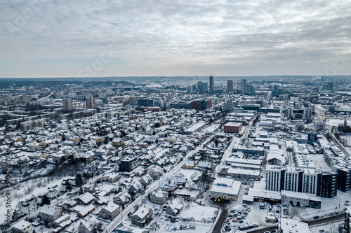 vilnius city aerial view in lithuania in winter