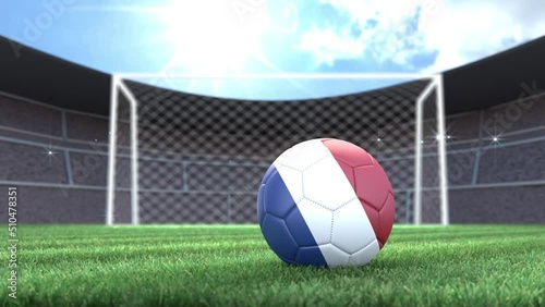 Netherlands soccer ball, rolling into stadium with camera flashes. 3D animation
