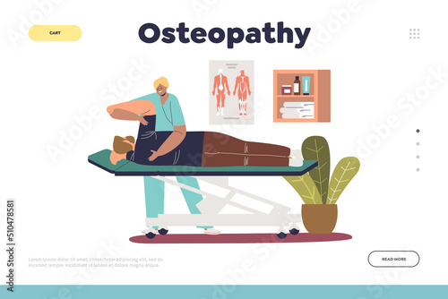 Osteopathy concept of landing page with patient at rehabilitation massage at chiropractors