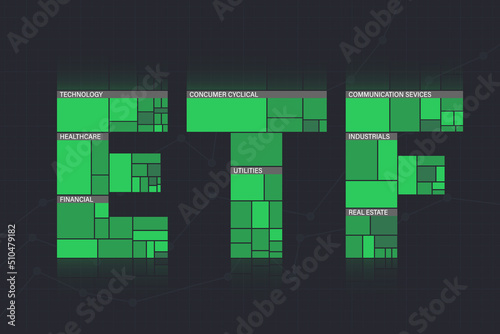 Exchange traded fund concept. Letters as heat map.
