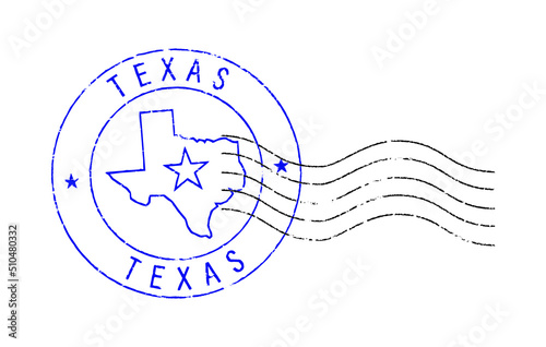 Blue and black postal grunge stamp ''Texas''.