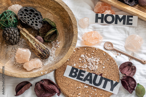 Spa composition with sea salt, beauty and body care concept.