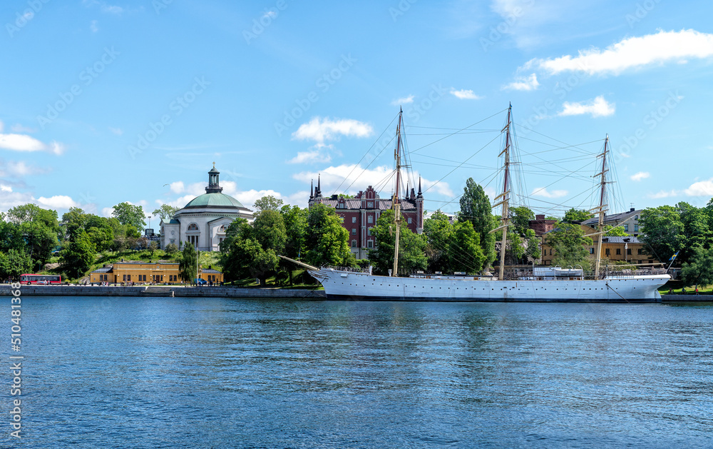 The ship HMS af Chapman is now, 2022-04, back in place at the island of Skeppsholmen in central Stockholm after a 7-month renovation. She was built in 1888 and is now serving as a youth hostel