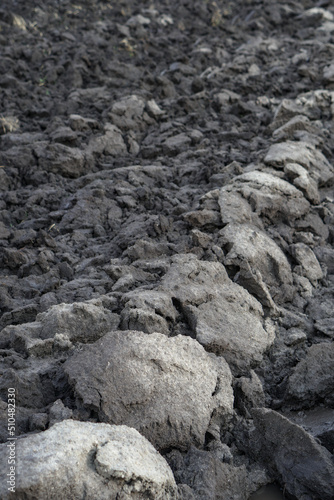 Plowed agricultural field close up for sowing. The process of preparing the soil before planting cereals, legumes, nightshade crops. Farming and food industry © subjob