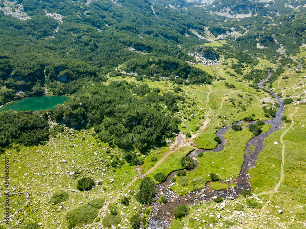 Amazing Aerial view Pirin Mountain near Vihren hut, Bulgaria