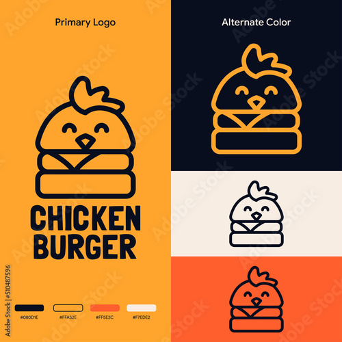 minimalist simple chicken burger logo concept