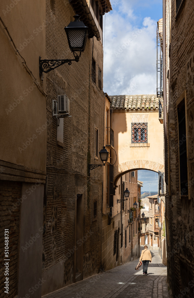 Narrow streets of old town of Toledo, Castilla-La Mancha, Spain.