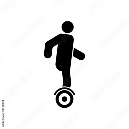 Man on Hoverboard Black Silhouette Icon. Person Drive Electrical Gyroscooter Glyph Pictogram. Gyro Scooter Modern Transport on Electricity Power Flat Symbol. Isolated Vector Illustration