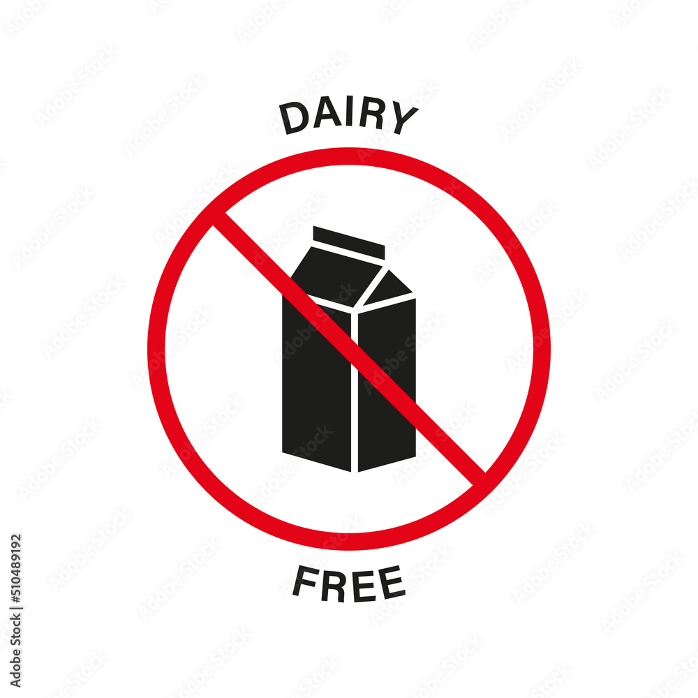 Dairy Free Silhouette Black Icon. Dairy Stop Sign, Only Healthy Food